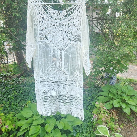 Bohemian 2 Pice White Crochet Style Lace Dress And Tunuc/top - Picture 7 of 13